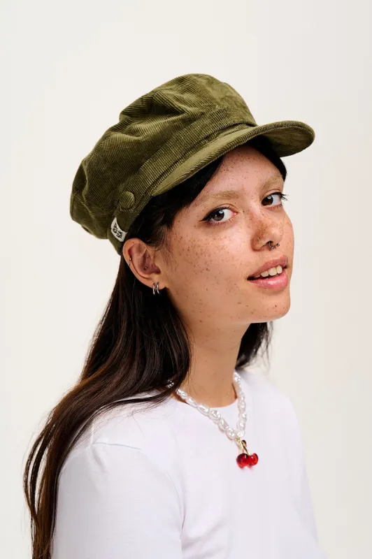 Simone - Baker Boy Corduroy Hat in Ivy Green sold by Lucy & Yak