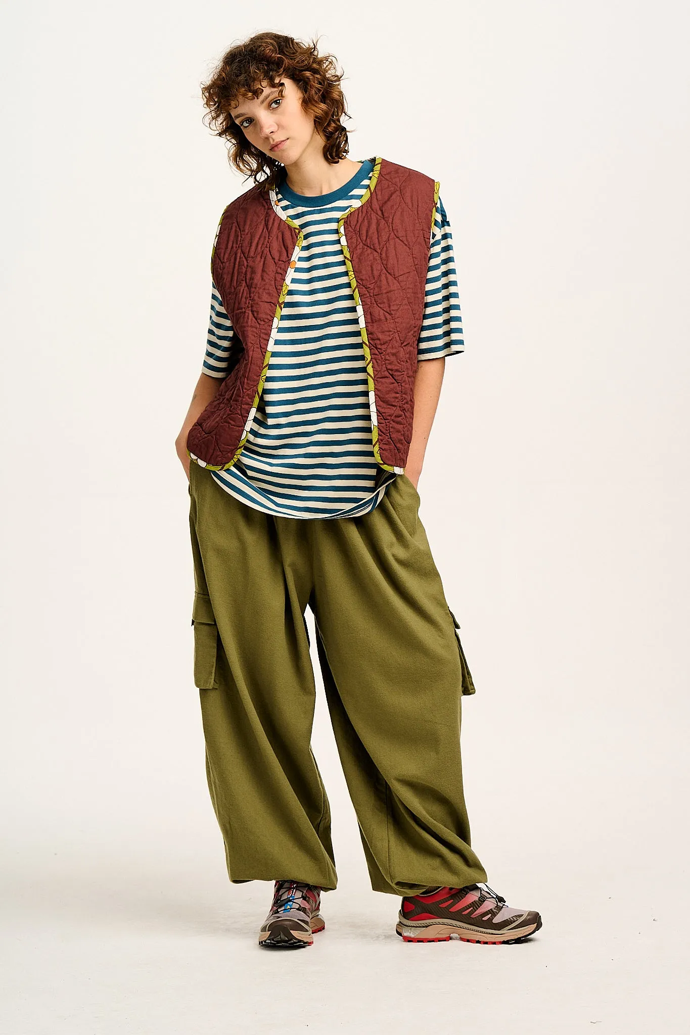 Rumi - Cargo Brushed Cotton Trousers in Khaki sold by Lucy & Yak product image thumbnail 3