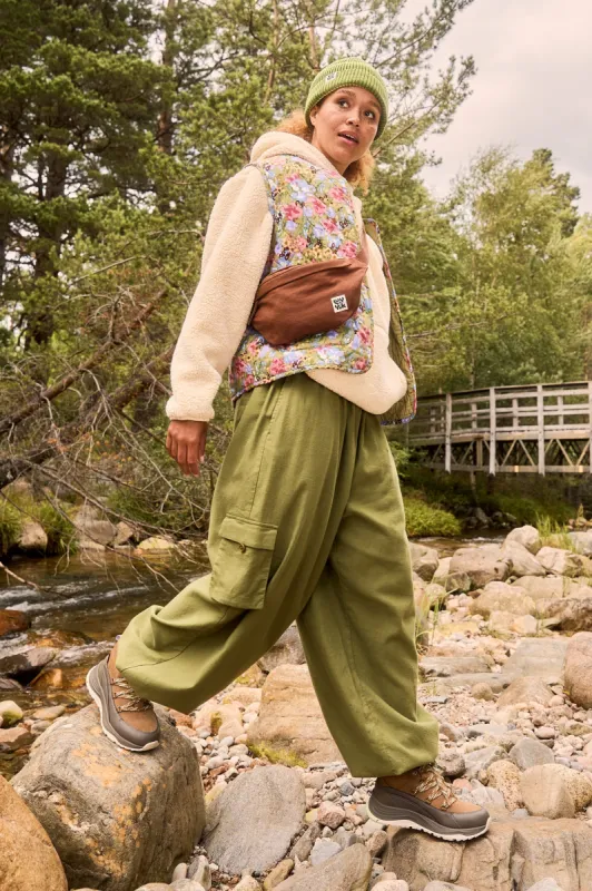 Rumi - Cargo Brushed Cotton Trousers in Khaki sold by Lucy & Yak