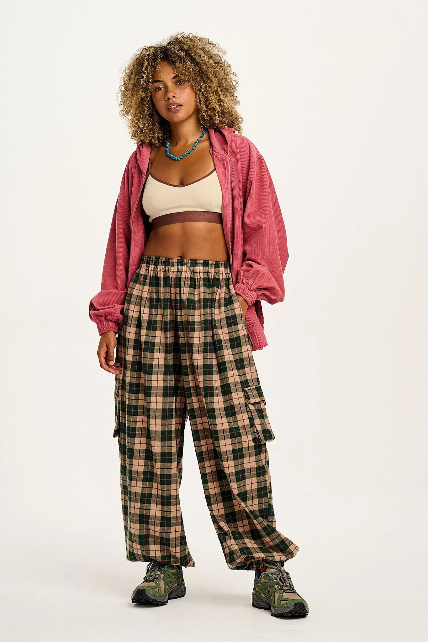 Rumi - Cargo Brushed Cotton Trousers in Annie Tartan Print sold by Lucy & Yak