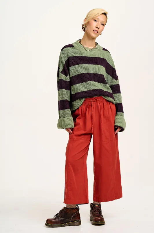 Chuck - Wide Leg Cotton Trousers in Red Ochre sold by Lucy & Yak
