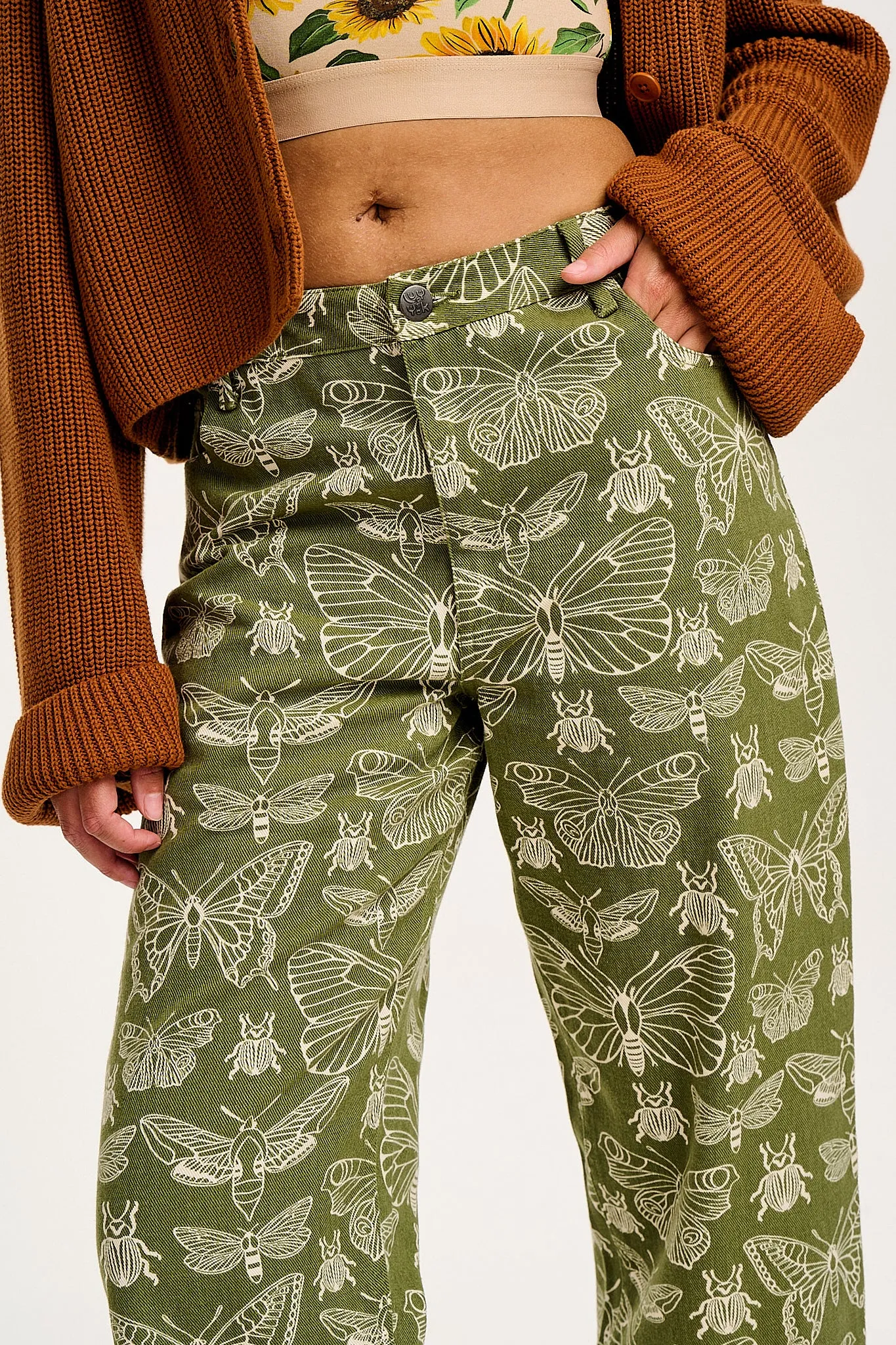 Drew - Straight Leg Twill Trousers in Papilio Print | Parallel