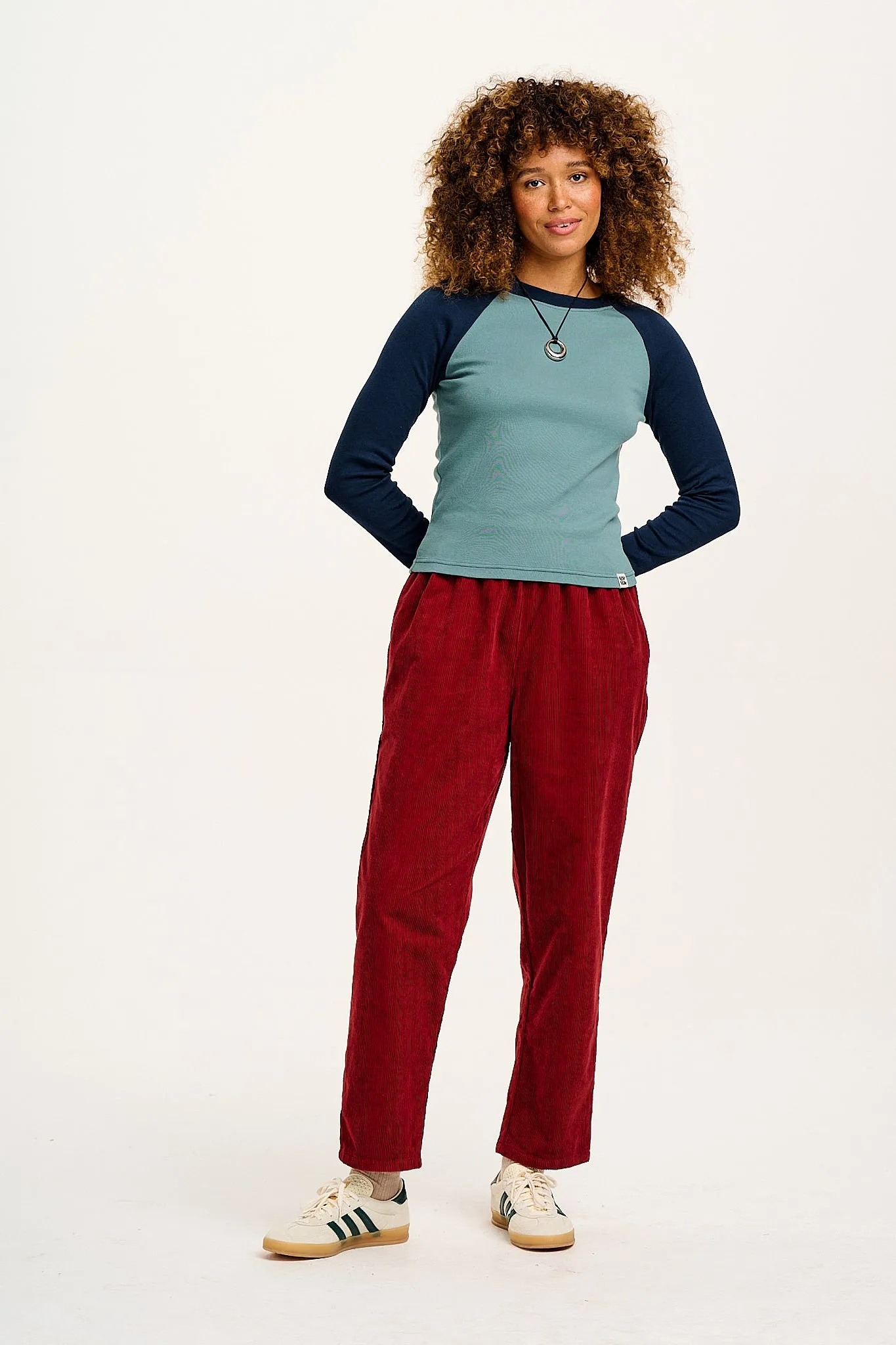 Billie - Corduroy Trousers in Maroon Red sold by Lucy & Yak