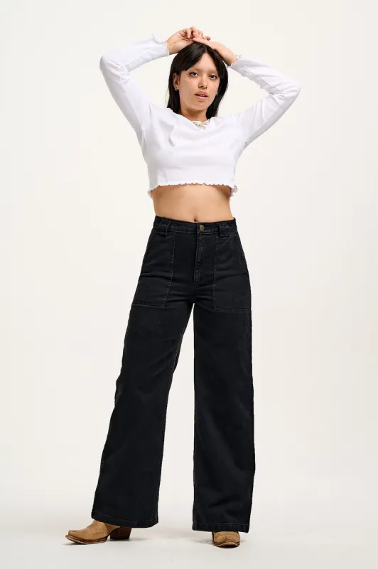 Delores - Wide Leg Denim Jeans Washed Black sold by Lucy & Yak
