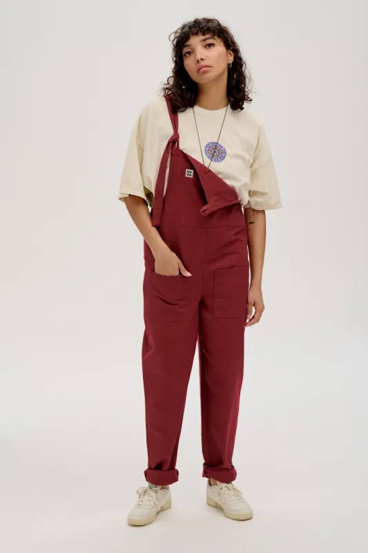 Original - Cotton Dungarees in Maroon Red sold by Lucy & Yak