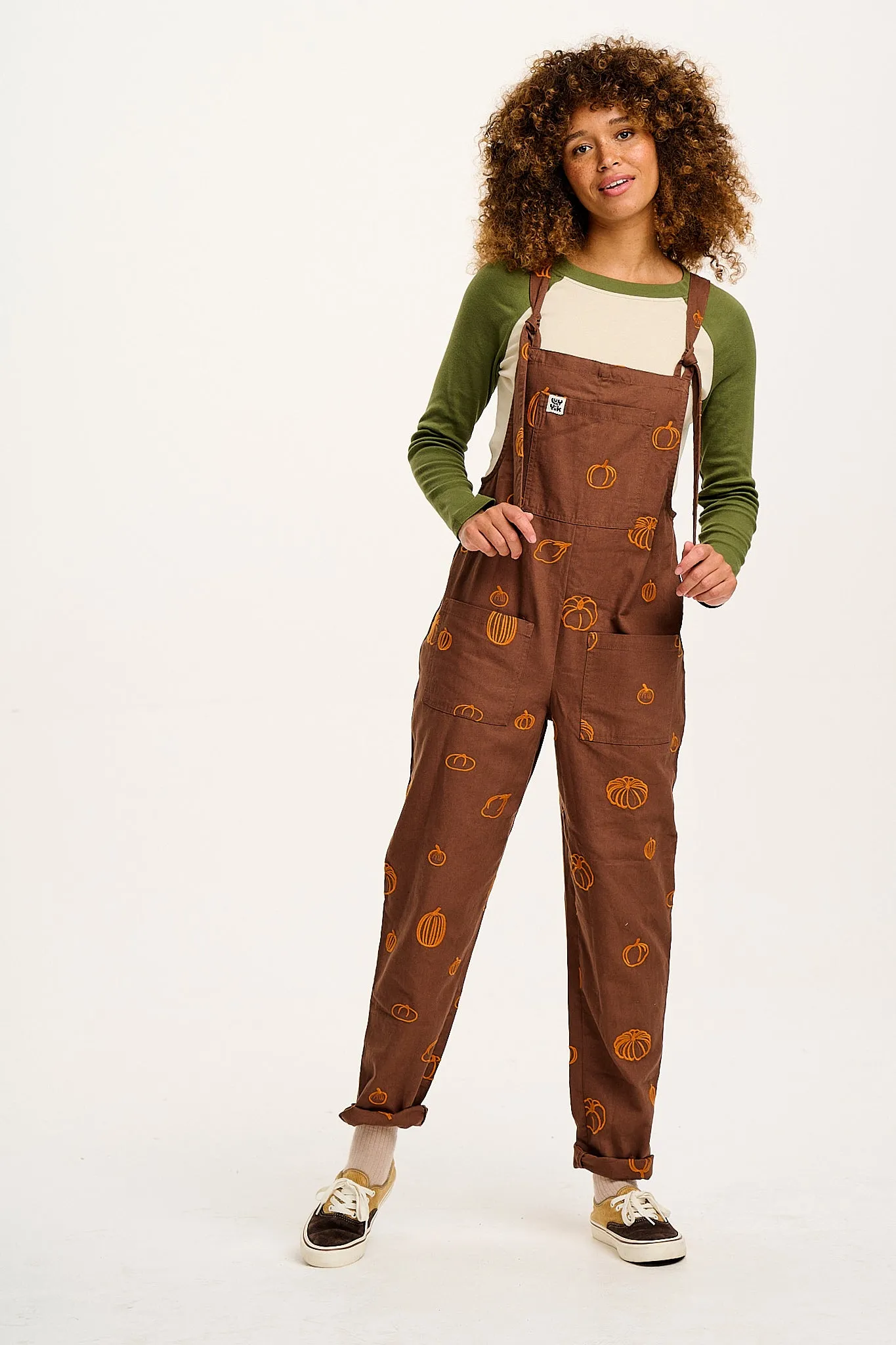 Original - Cotton Dungarees with Pumpkin Patch Embroidery sold by Lucy & Yak