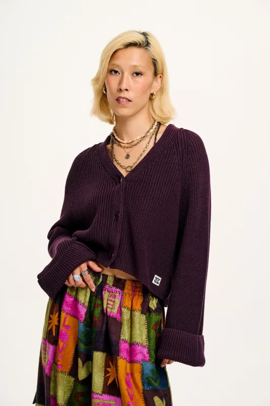 Robyn - V-Neck Knitted Cardigan in Plum sold by Lucy & Yak
