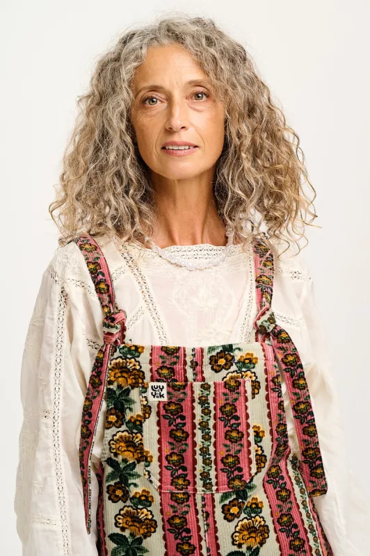 Jenny - Wide Leg Corduroy Dungarees in Betsy Floral Print sold by Lucy & Yak