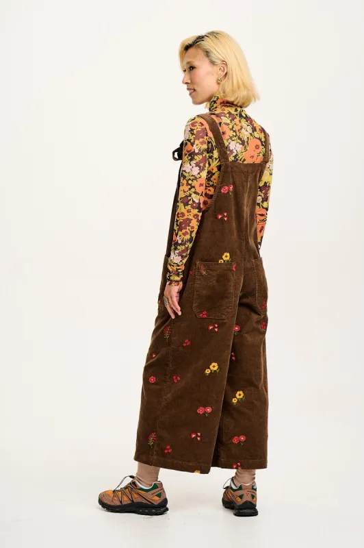 Jenny - Wide Leg Corduroy Dungarees with Cocoa Bella Embroidery sold by Lucy & Yak