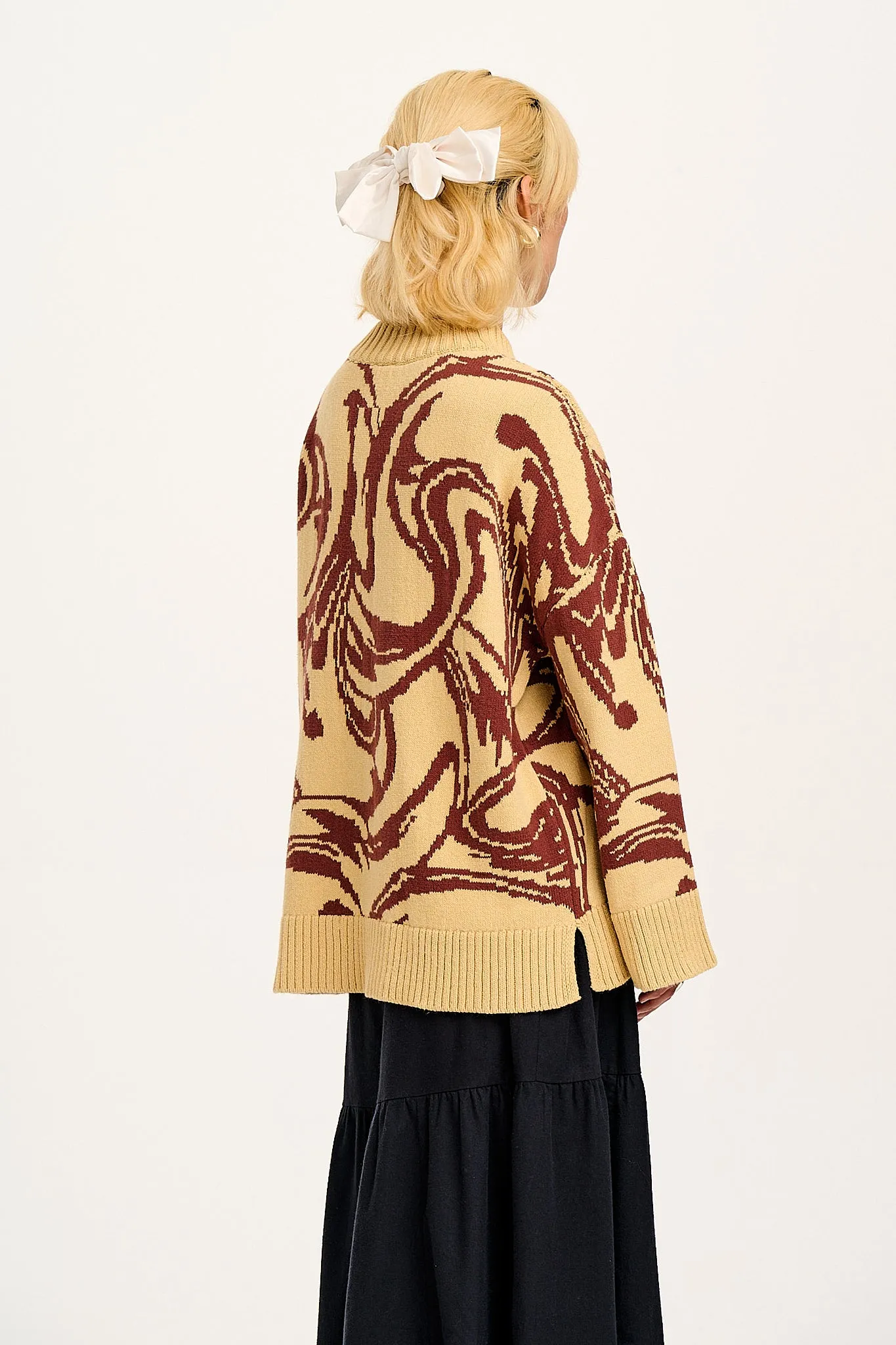 Amari - Oversized Knitted Jumper in Cream & Brown Swirl sold by Lucy & Yak product image thumbnail 5