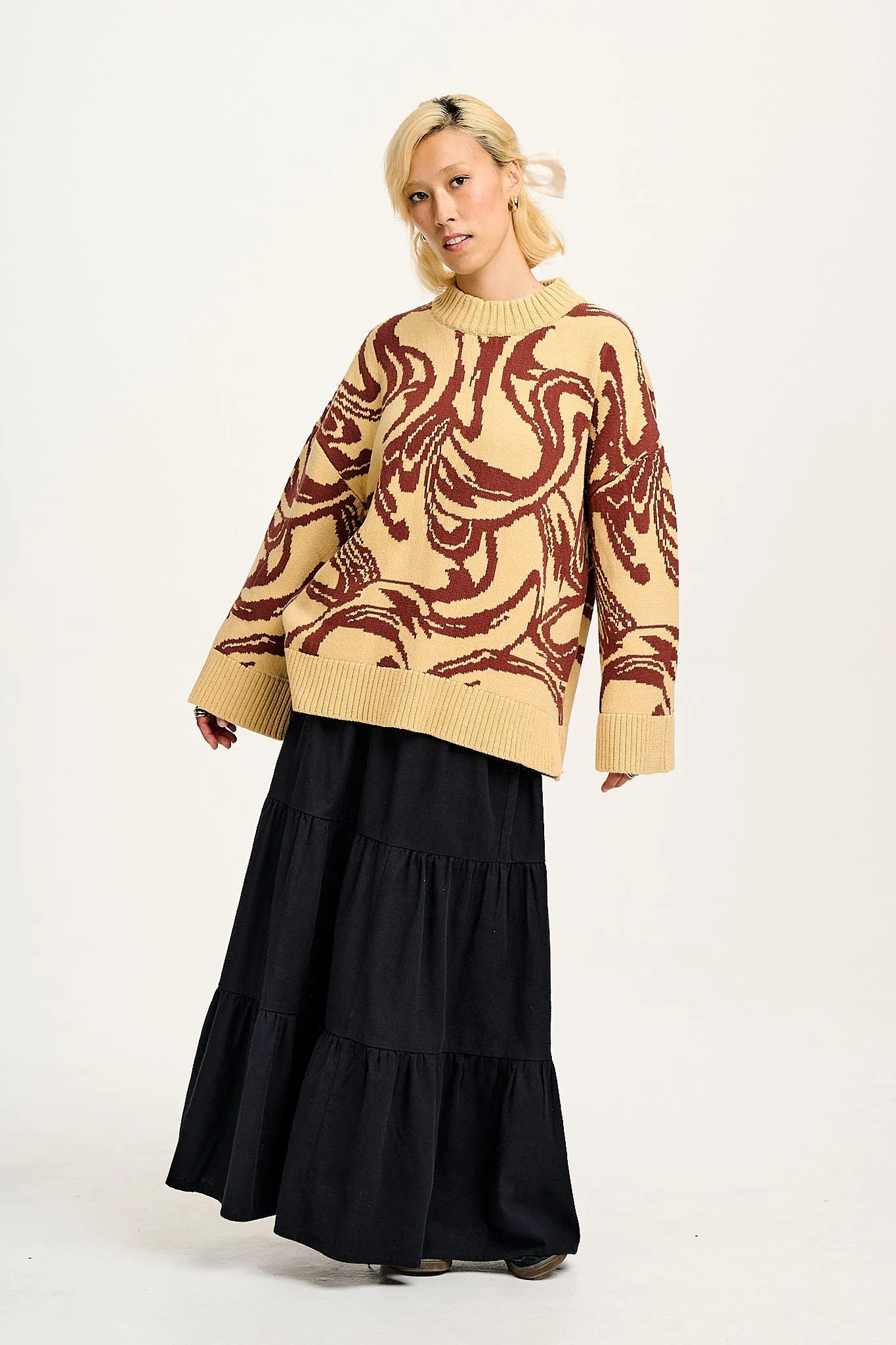 Amari - Oversized Knitted Jumper in Cream & Brown Swirl sold by Lucy & Yak product image thumbnail 4