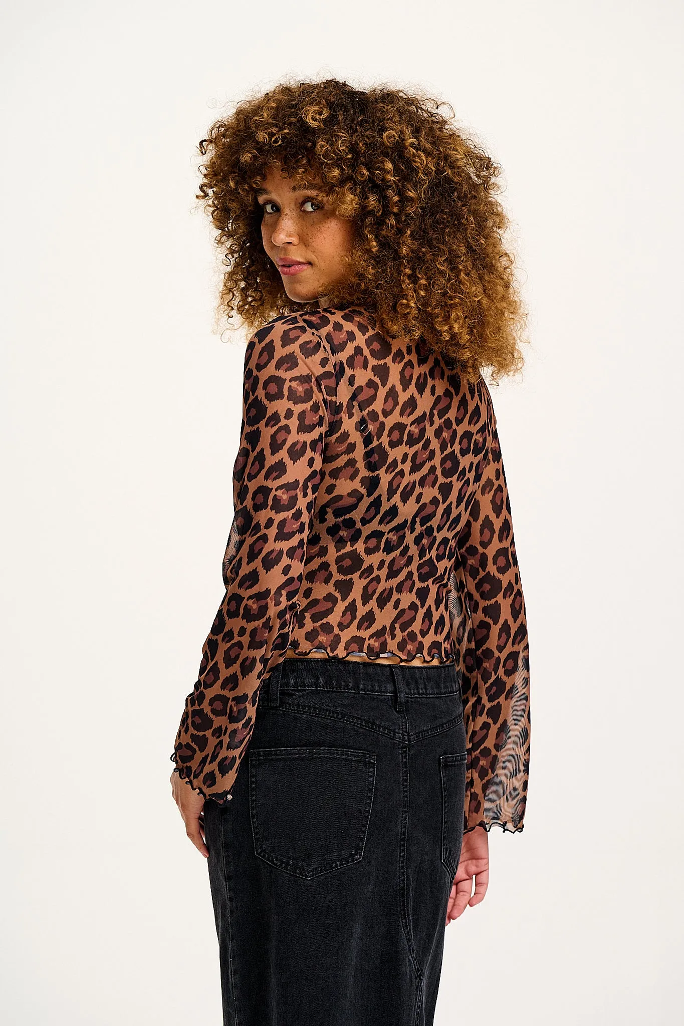 Perrie - Long Sleeve Mesh Top in Leopard Print sold by Lucy & Yak product image thumbnail 3