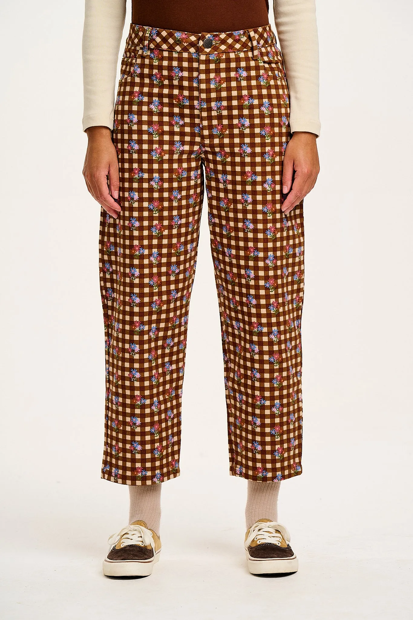 Drew - Straight Leg Twill Trousers in Meryl Check Print sold by Lucy & Yak product image thumbnail 2