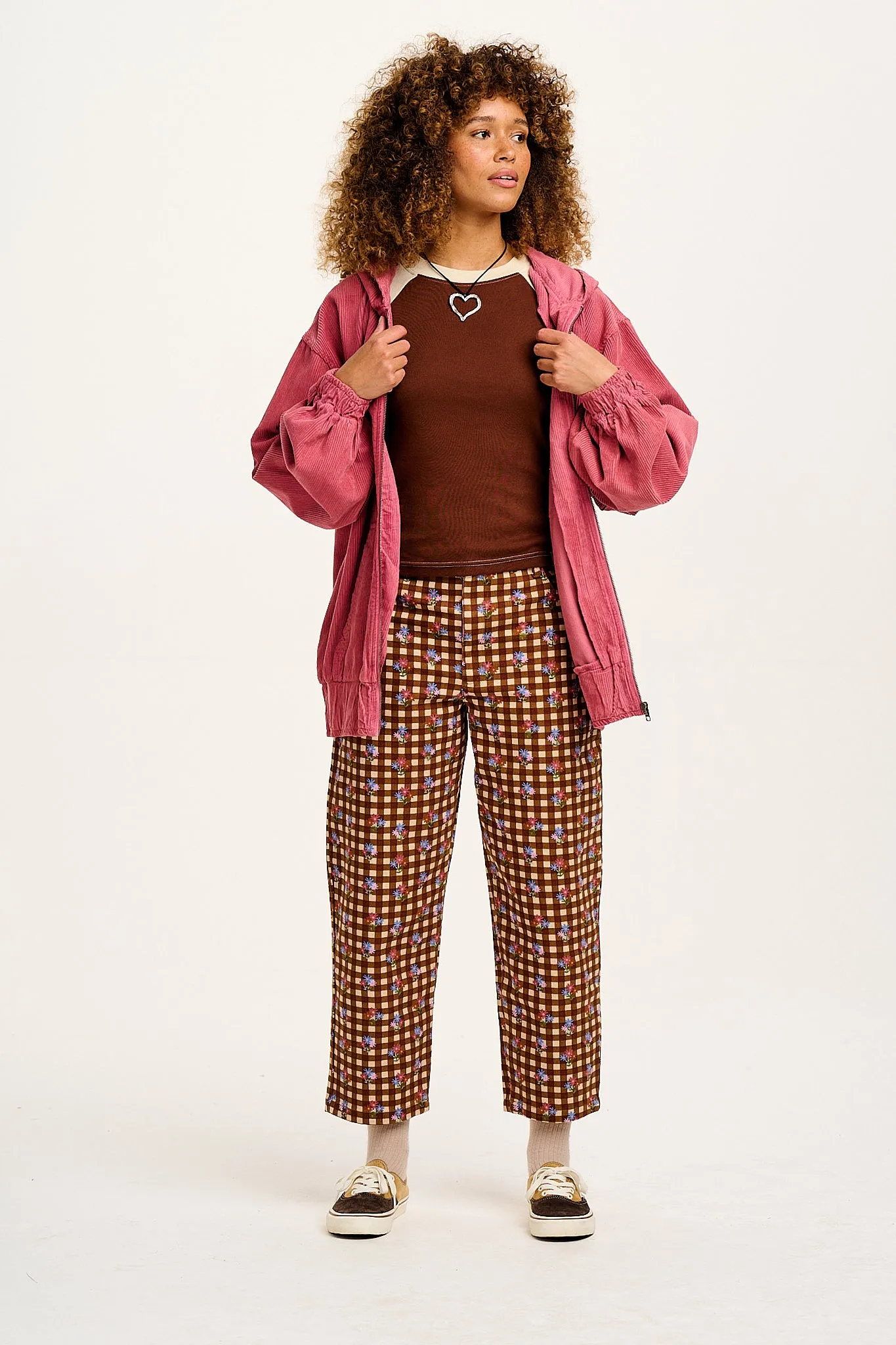 Drew - Straight Leg Twill Trousers in Meryl Check Print sold by Lucy & Yak
