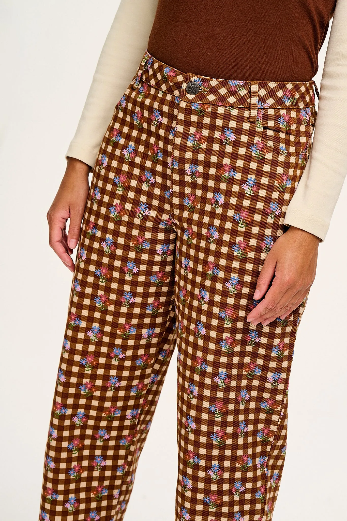 Drew - Straight Leg Twill Trousers in Meryl Check Print sold by Lucy & Yak product image thumbnail 3