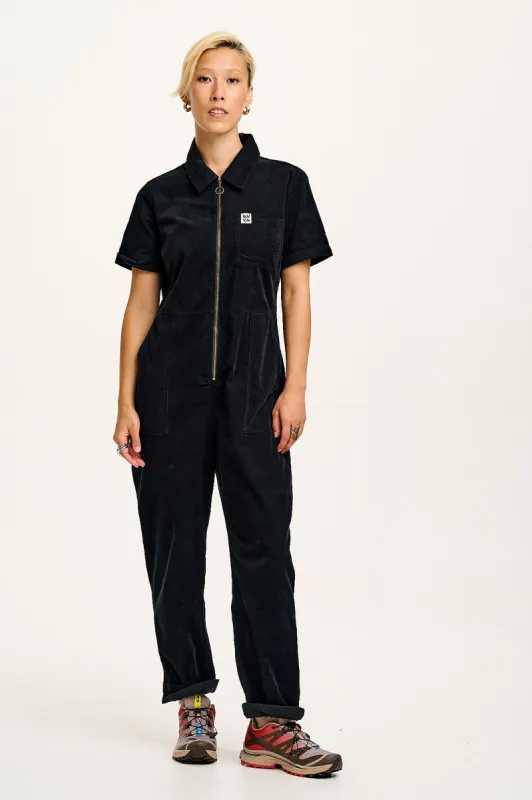 Rex - Short Sleeve Corduroy Jumpsuit in Black sold by Lucy & Yak