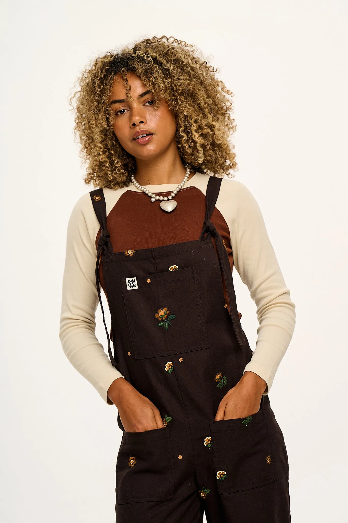 Original - Cotton Dungarees in Brown with Clara Embroidery sold by Lucy & Yak product image thumbnail 3