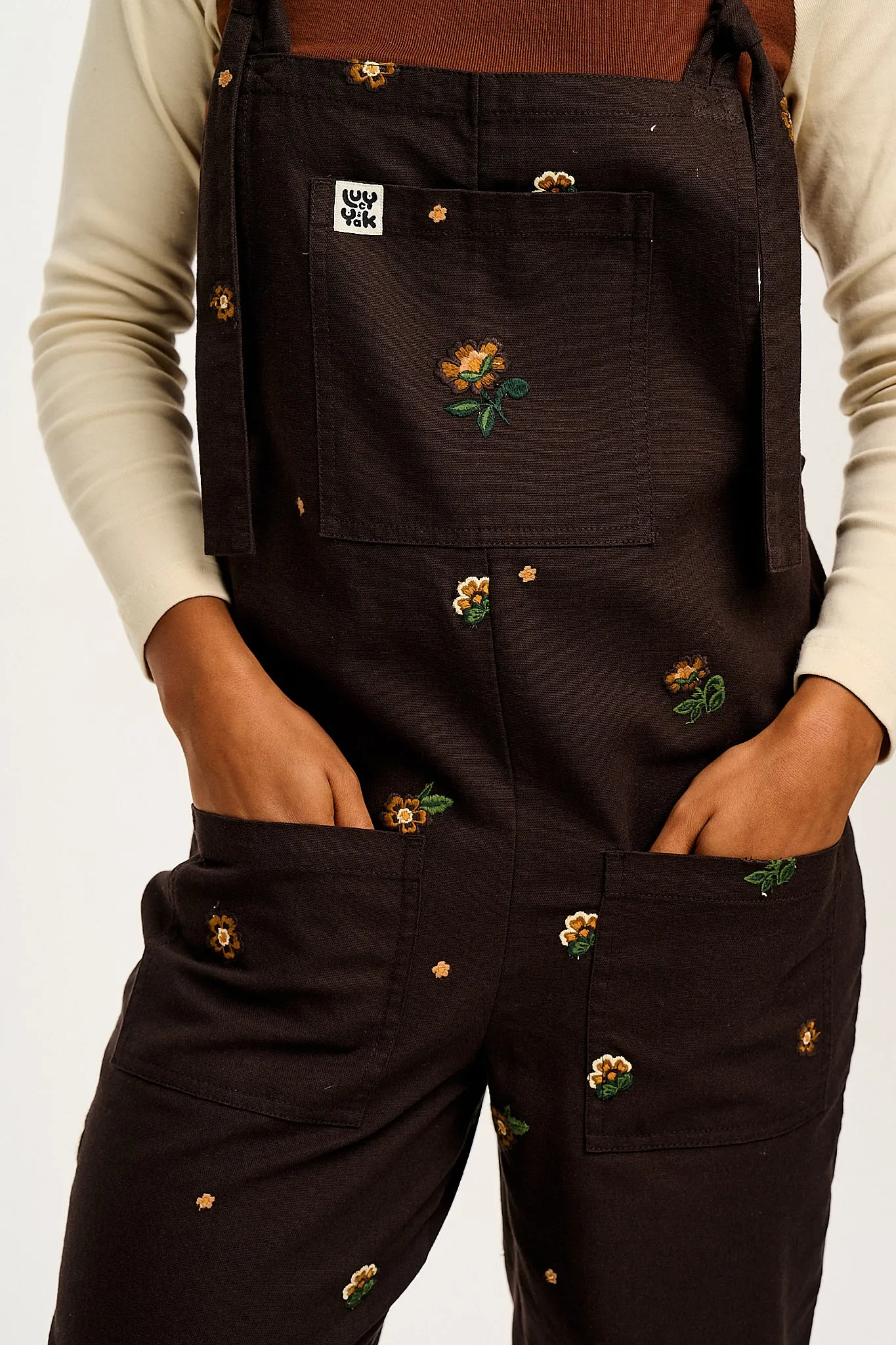 Original - Cotton Dungarees in Brown with Clara Embroidery sold by Lucy & Yak product image thumbnail 2