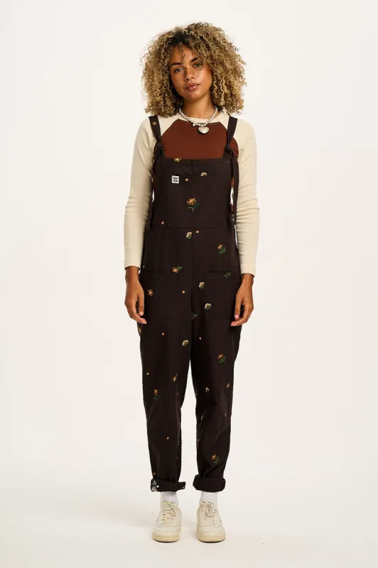 Original - Cotton Dungarees in Brown with Clara Embroidery sold by Lucy & Yak