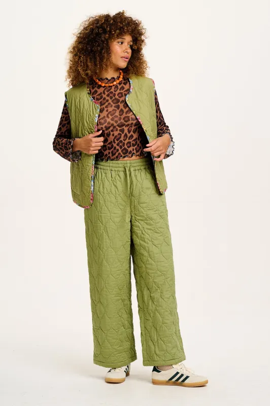 Chester - Quilted Cotton Trousers in Mosstone Green sold by Lucy & Yak