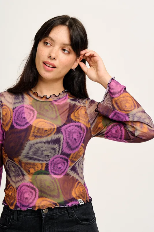 Perrie - Long Sleeve Mesh Top in Redwood Print sold by Lucy & Yak