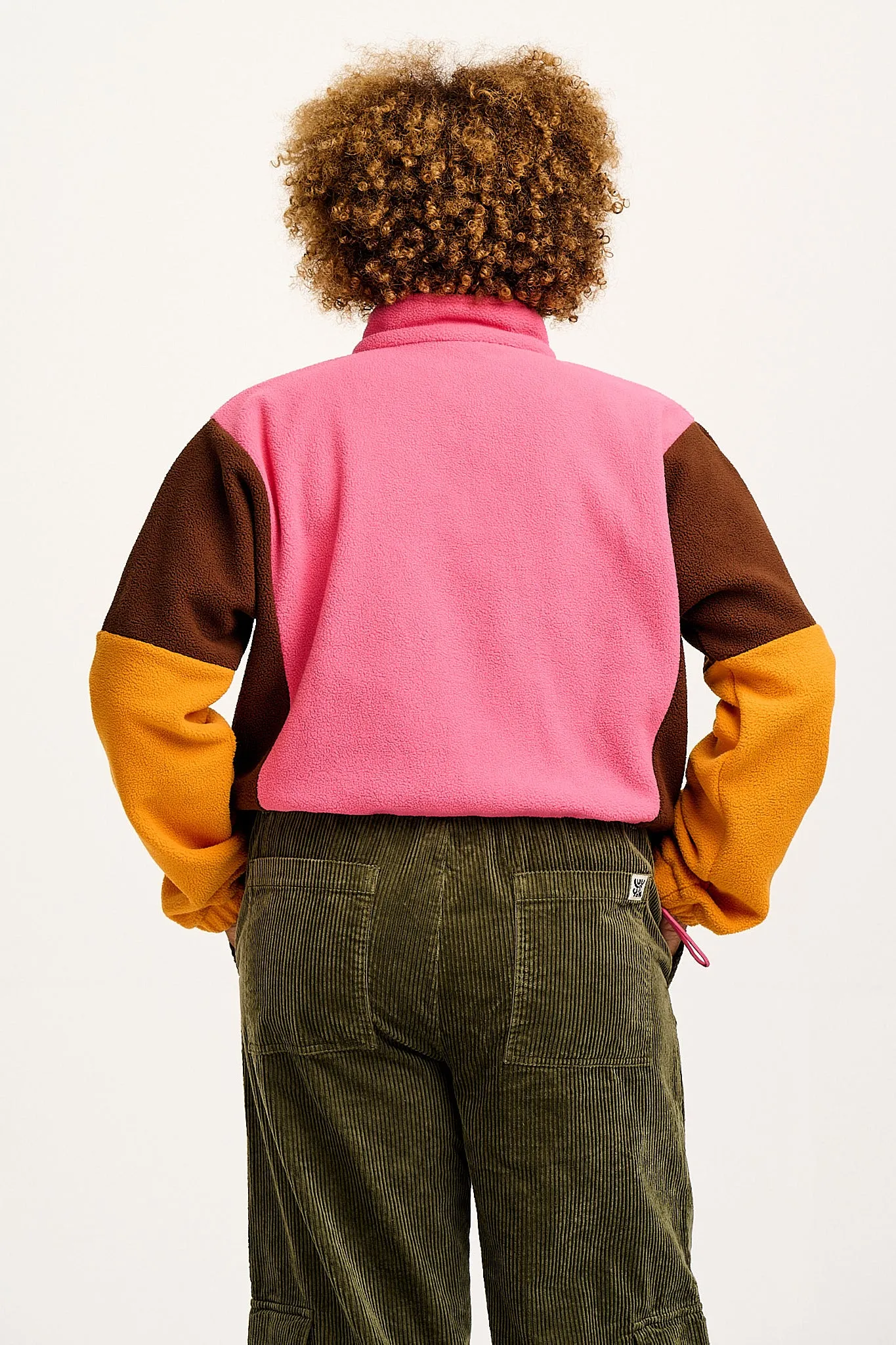 Blake - Cropped Polar Fleece in Ash Pink, Brown & Orange sold by Lucy & Yak product image thumbnail 5