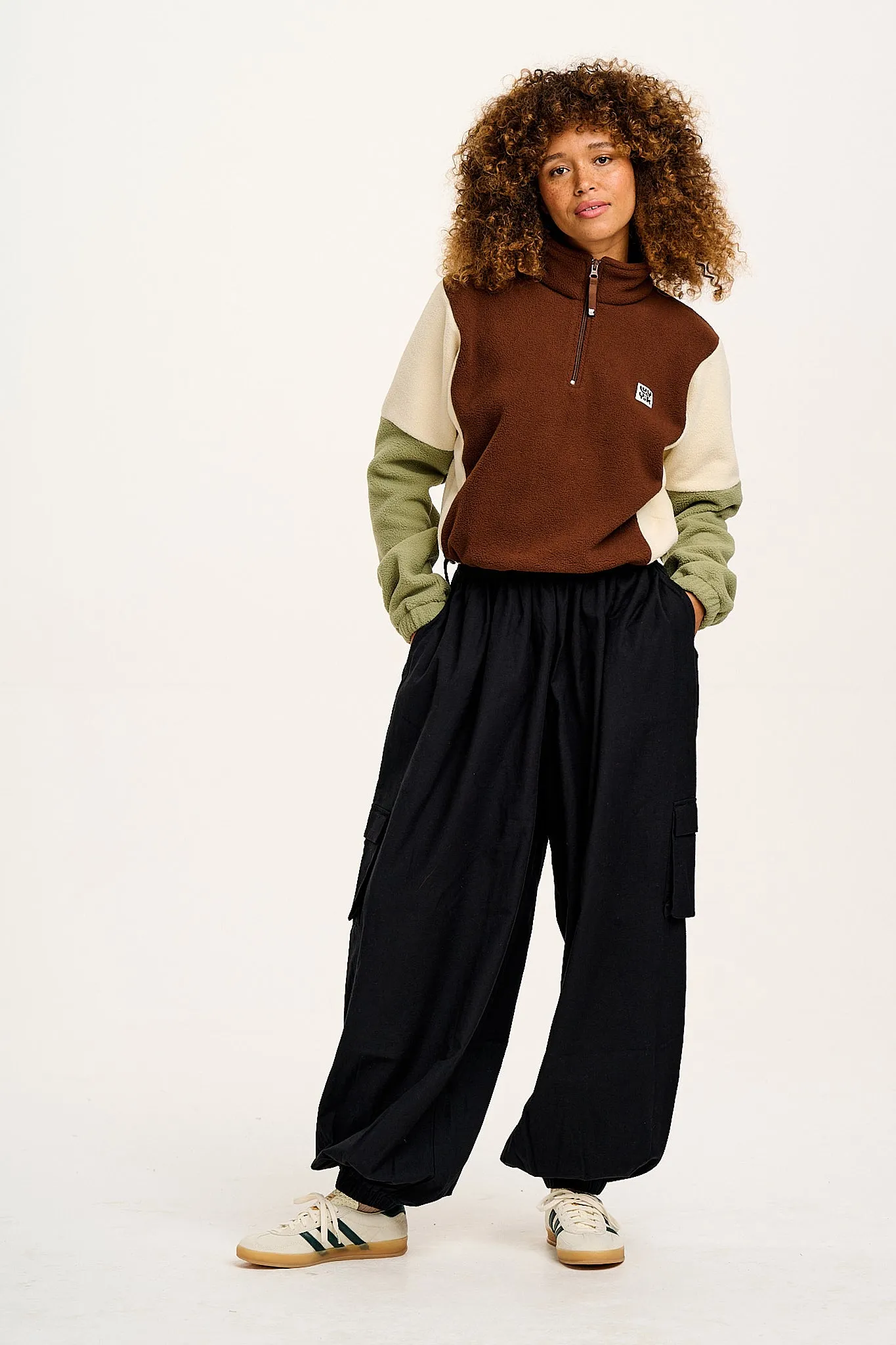 Blake - Cropped Polar Fleece in Cocoa, Cream & Sage sold by Lucy & Yak product image thumbnail 2