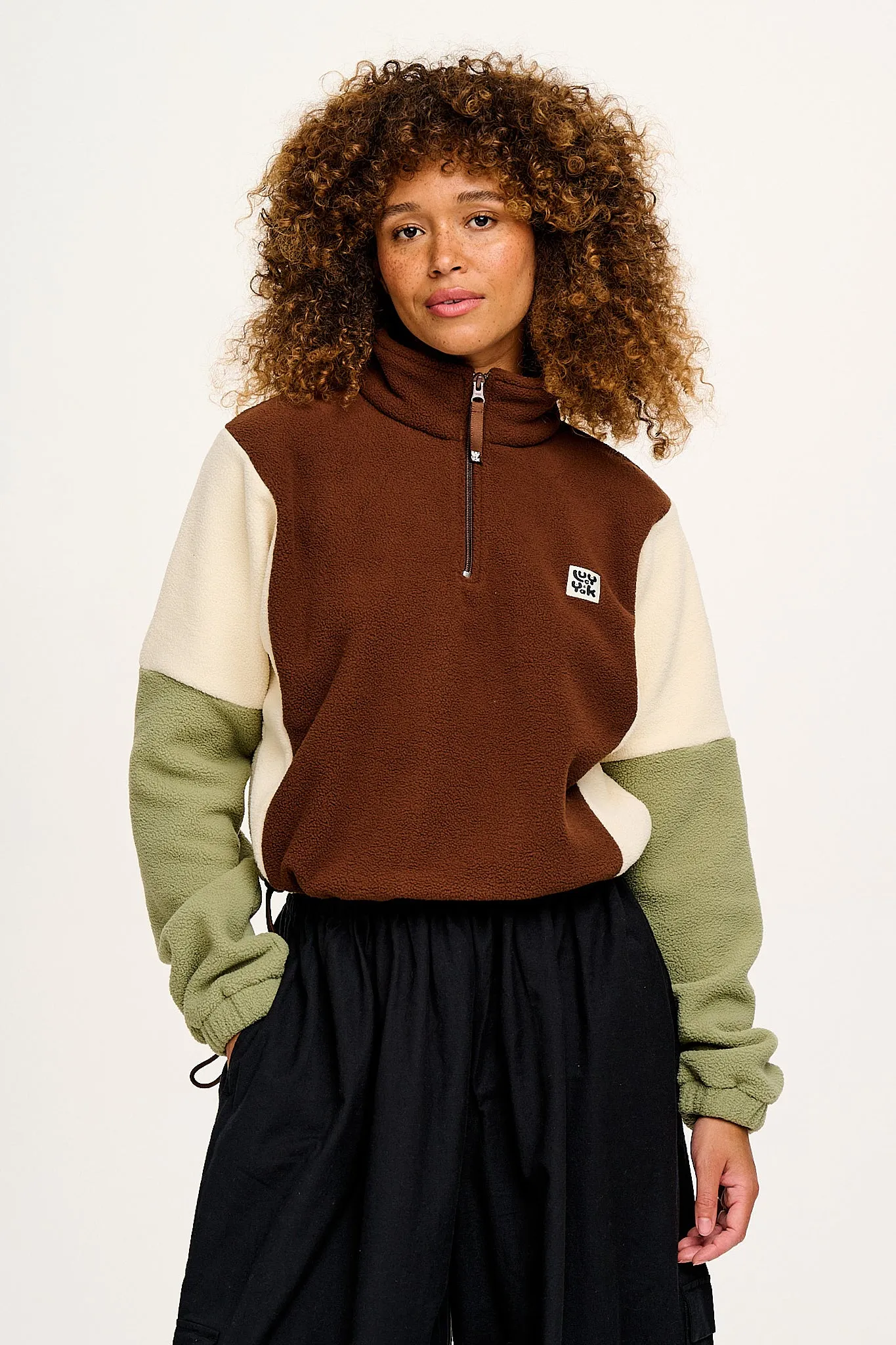 Blake - Cropped Polar Fleece in Cocoa, Cream & Sage sold by Lucy & Yak product image thumbnail 3