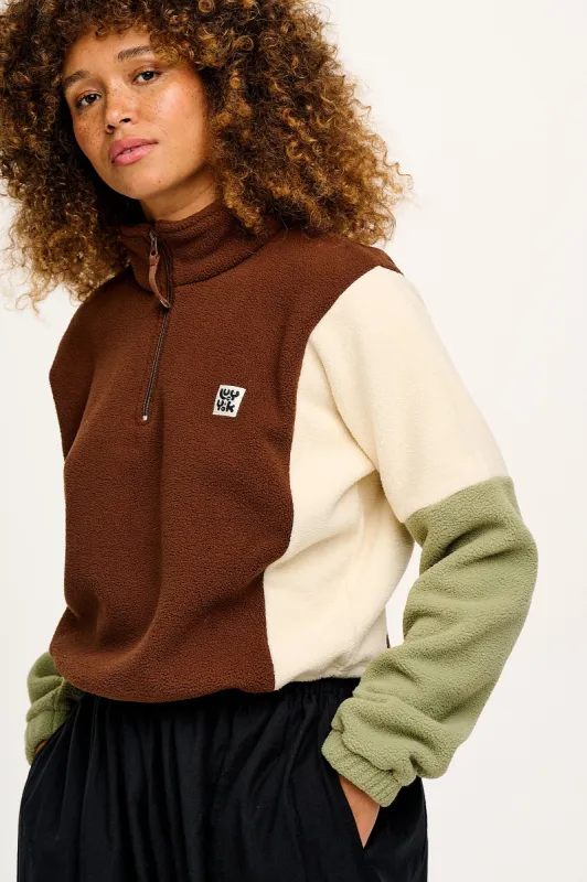 Blake - Cropped Polar Fleece in Cocoa, Cream & Sage sold by Lucy & Yak