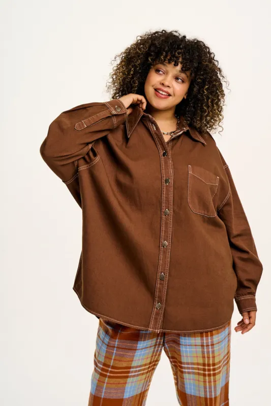Sydney - Oversized Cotton Shirt in Chestnut Brown sold by Lucy & Yak
