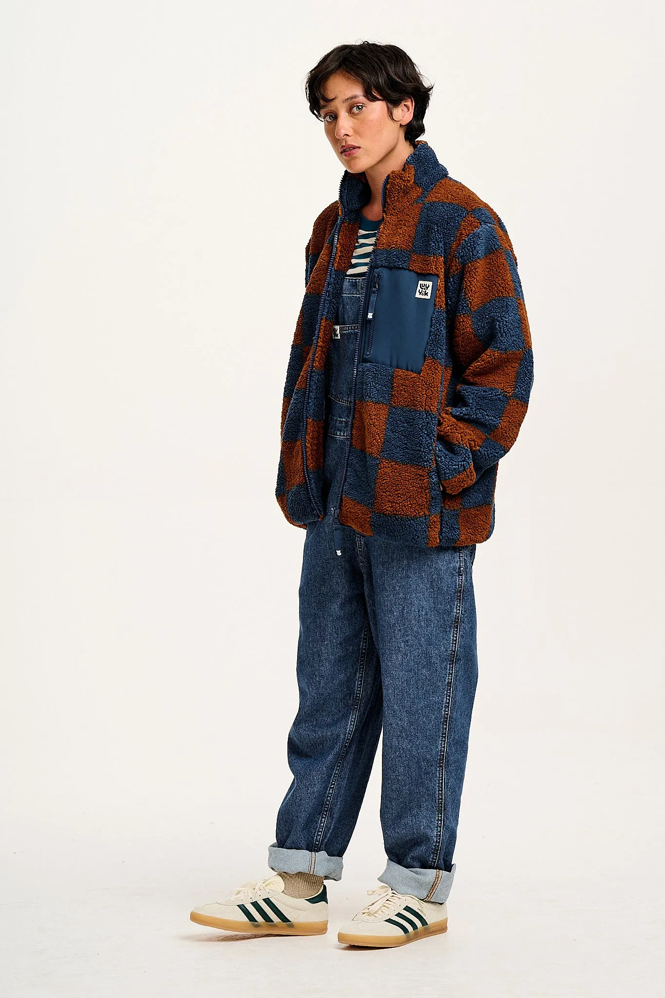 Harper - Fleece Jacket in Brown & Blue Chester Check Print sold by Lucy & Yak product image thumbnail 3