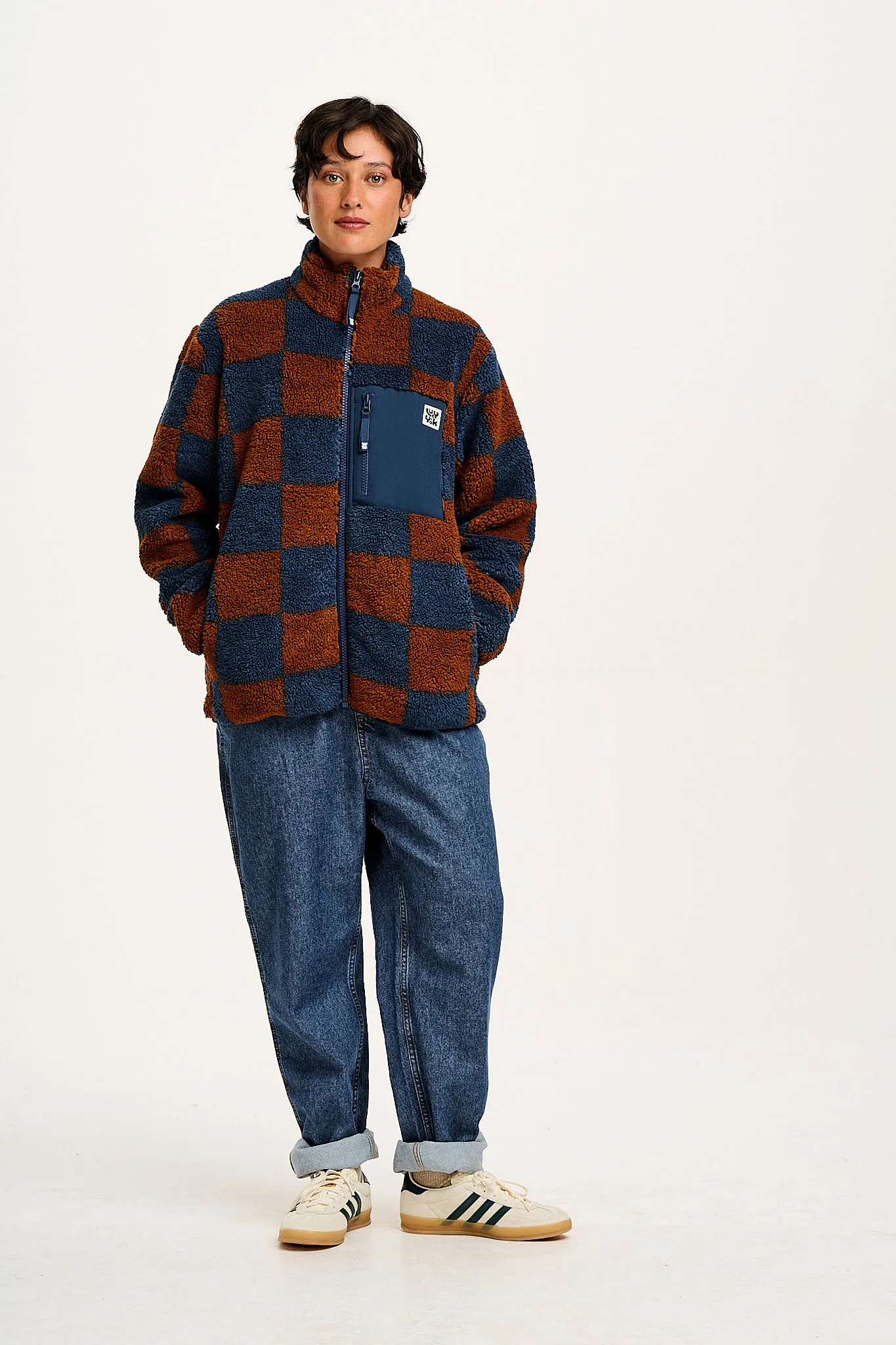 Harper - Fleece Jacket in Brown & Blue Chester Check Print sold by Lucy & Yak product image thumbnail 4
