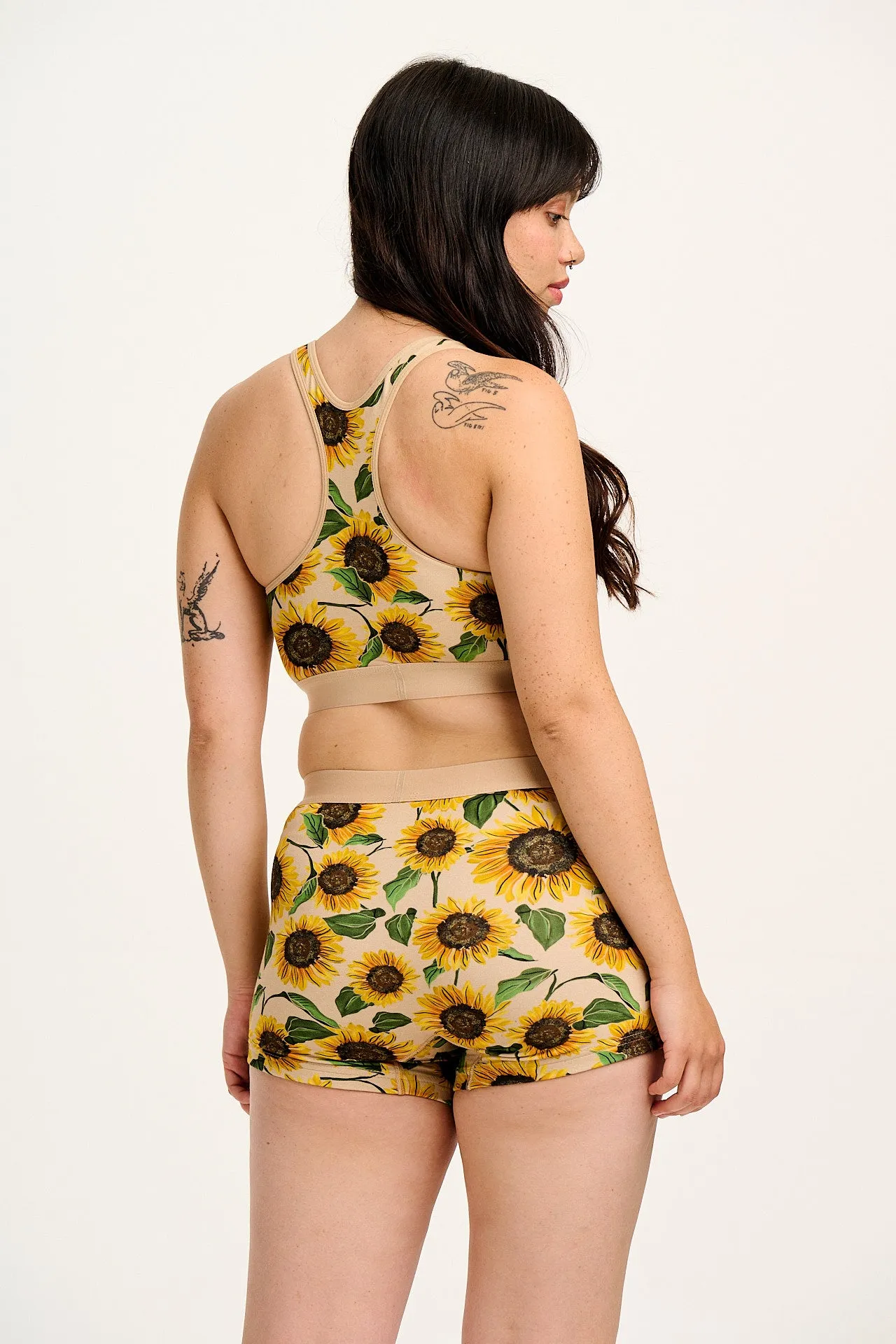 Iona - Racer Back Cotton & Bamboo Crop Top in Cream Sunflower Print sold by Lucy & Yak product image thumbnail 3