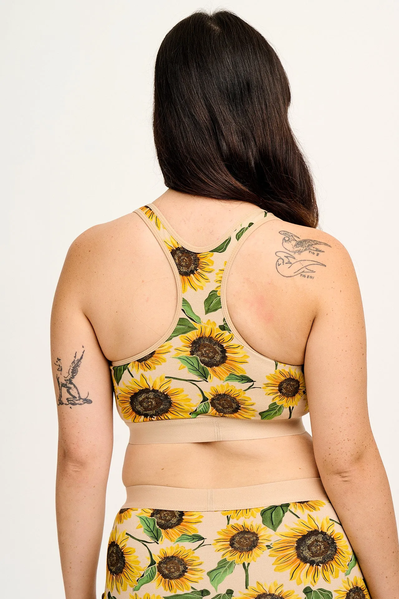 Iona - Racer Back Cotton & Bamboo Crop Top in Cream Sunflower Print sold by Lucy & Yak product image thumbnail 4
