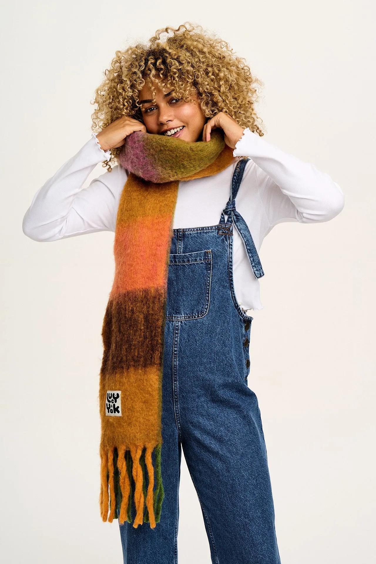 Rowan - Super Soft Scarf in Orange & Pink Checkerboard sold by Lucy & Yak product image thumbnail 4