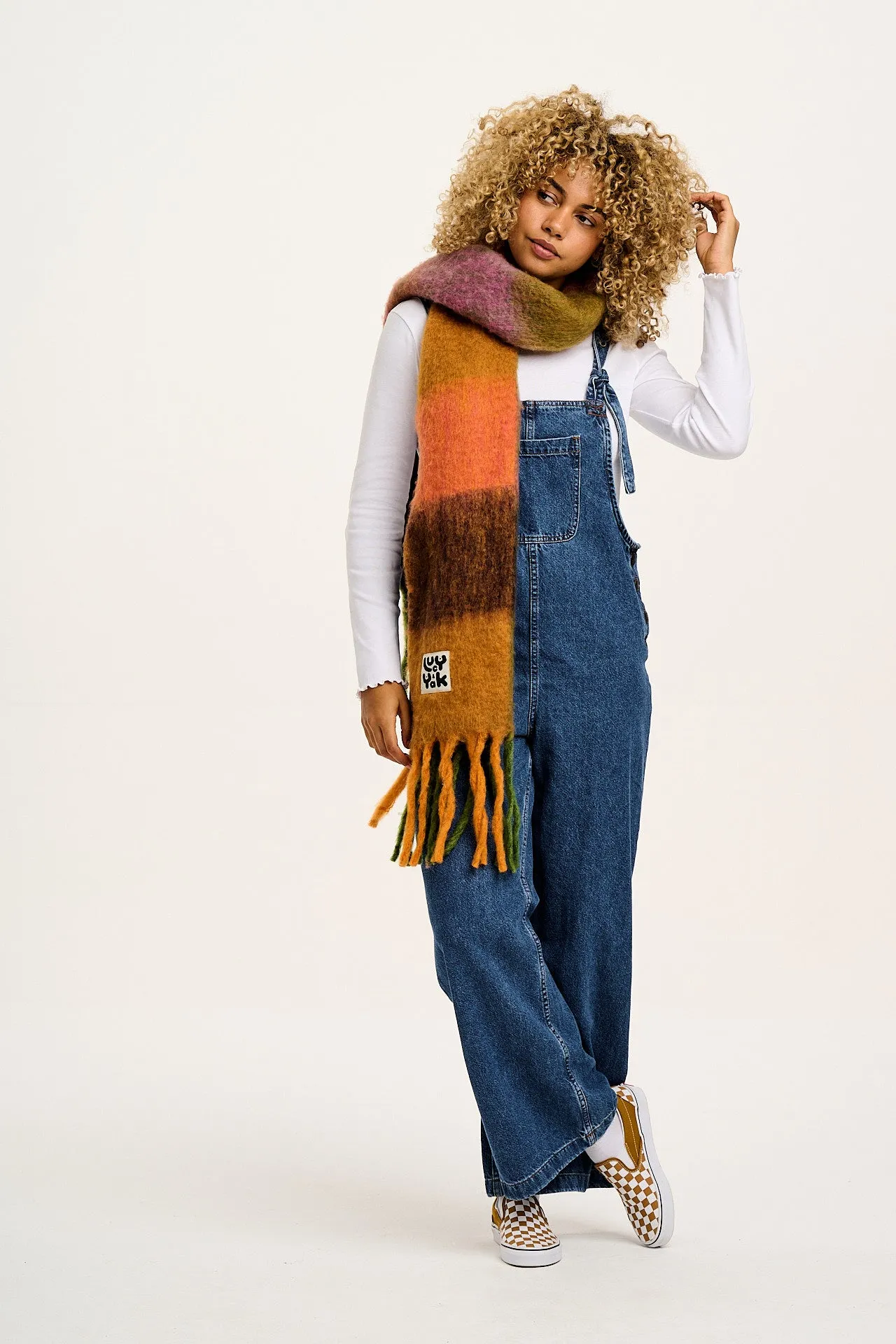 Rowan - Super Soft Scarf in Orange & Pink Checkerboard sold by Lucy & Yak