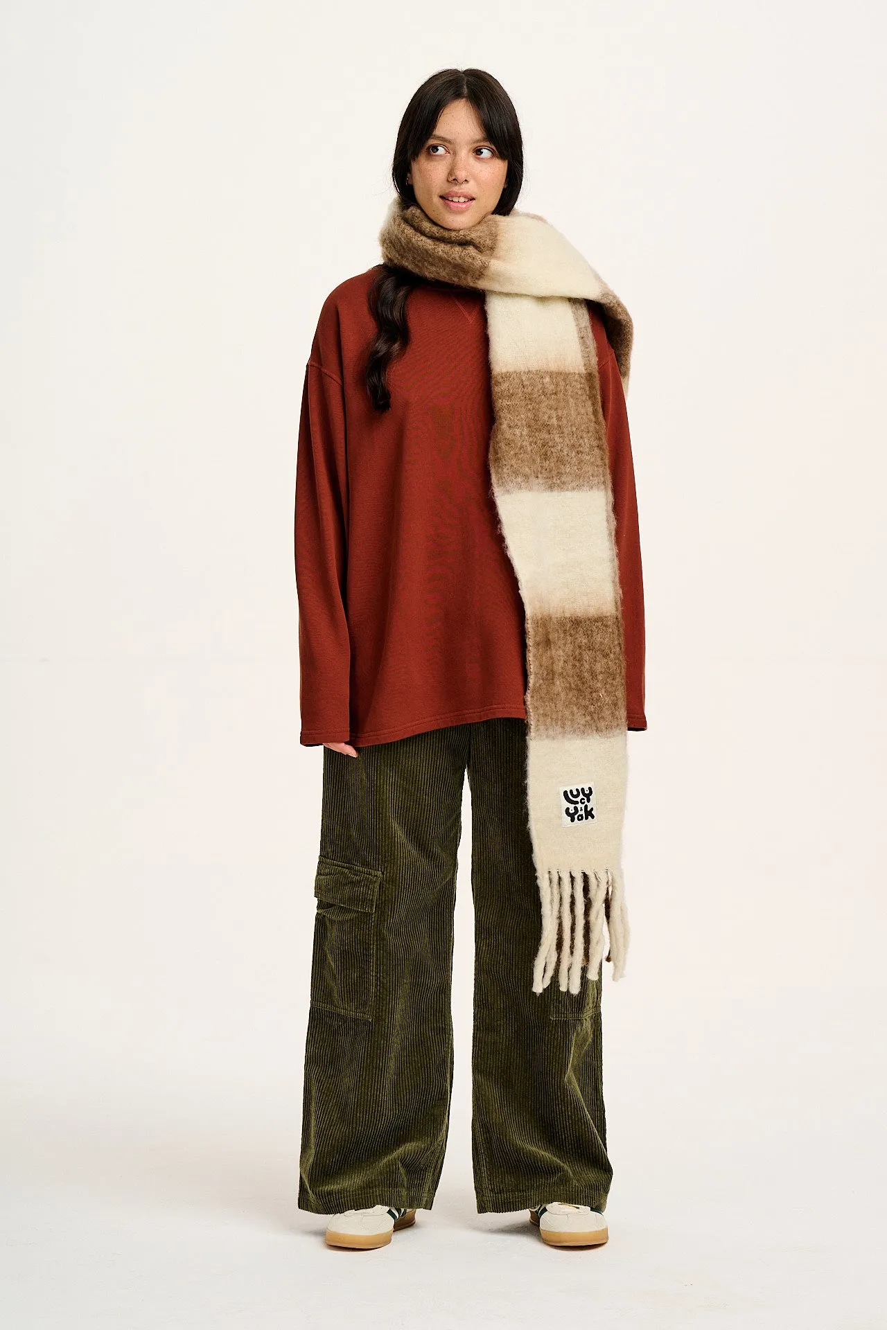 Rowan - Super Soft Scarf in Cream & Brown Checkerboard sold by Lucy & Yak