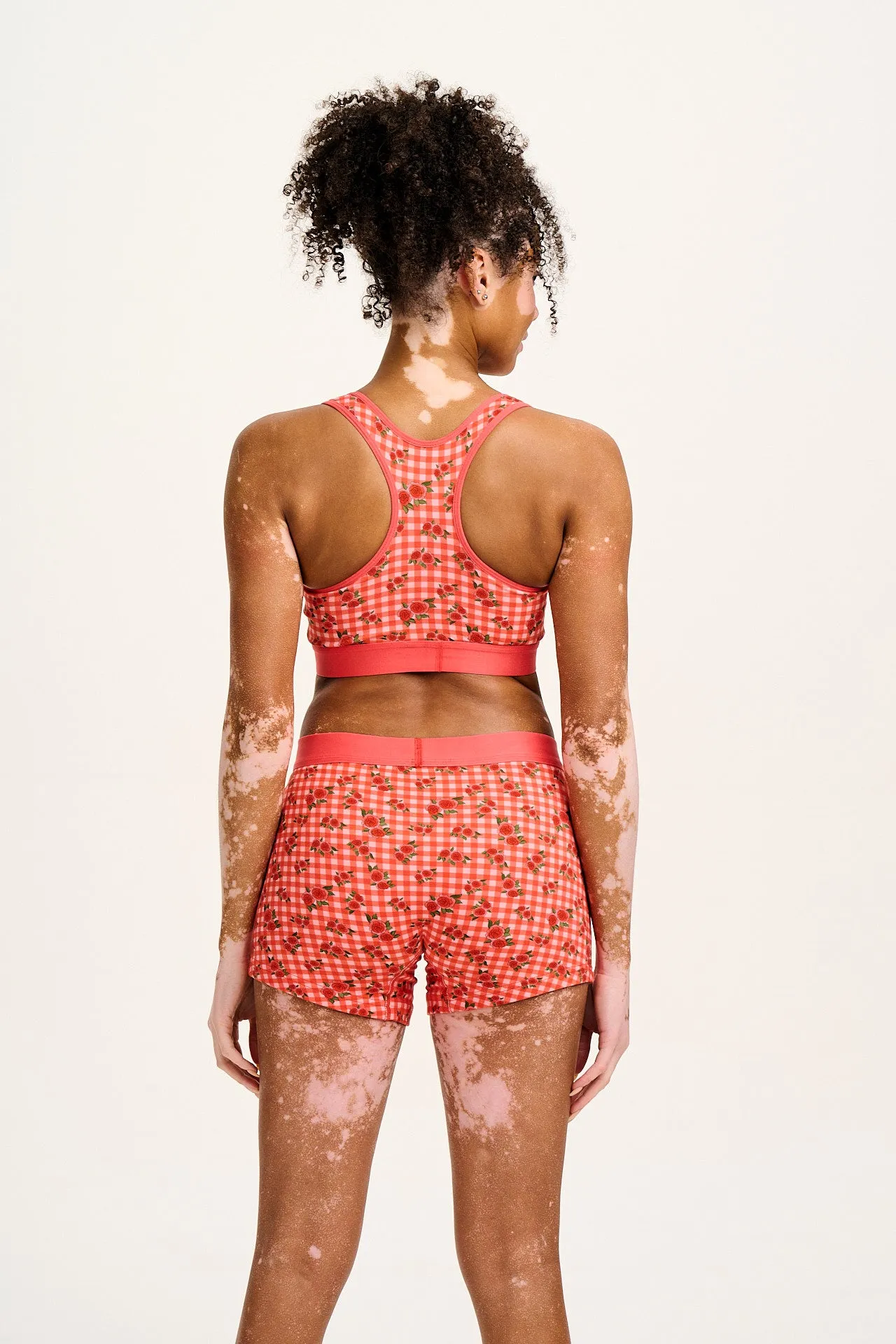 Iona - Racer Back Cotton & Bamboo Crop Top in Pink Check Rosalind Print sold by Lucy & Yak product image thumbnail 5
