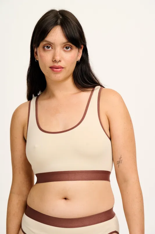 Iona - Cotton & Bamboo Racer Back Crop Top in Ecru sold by Lucy & Yak