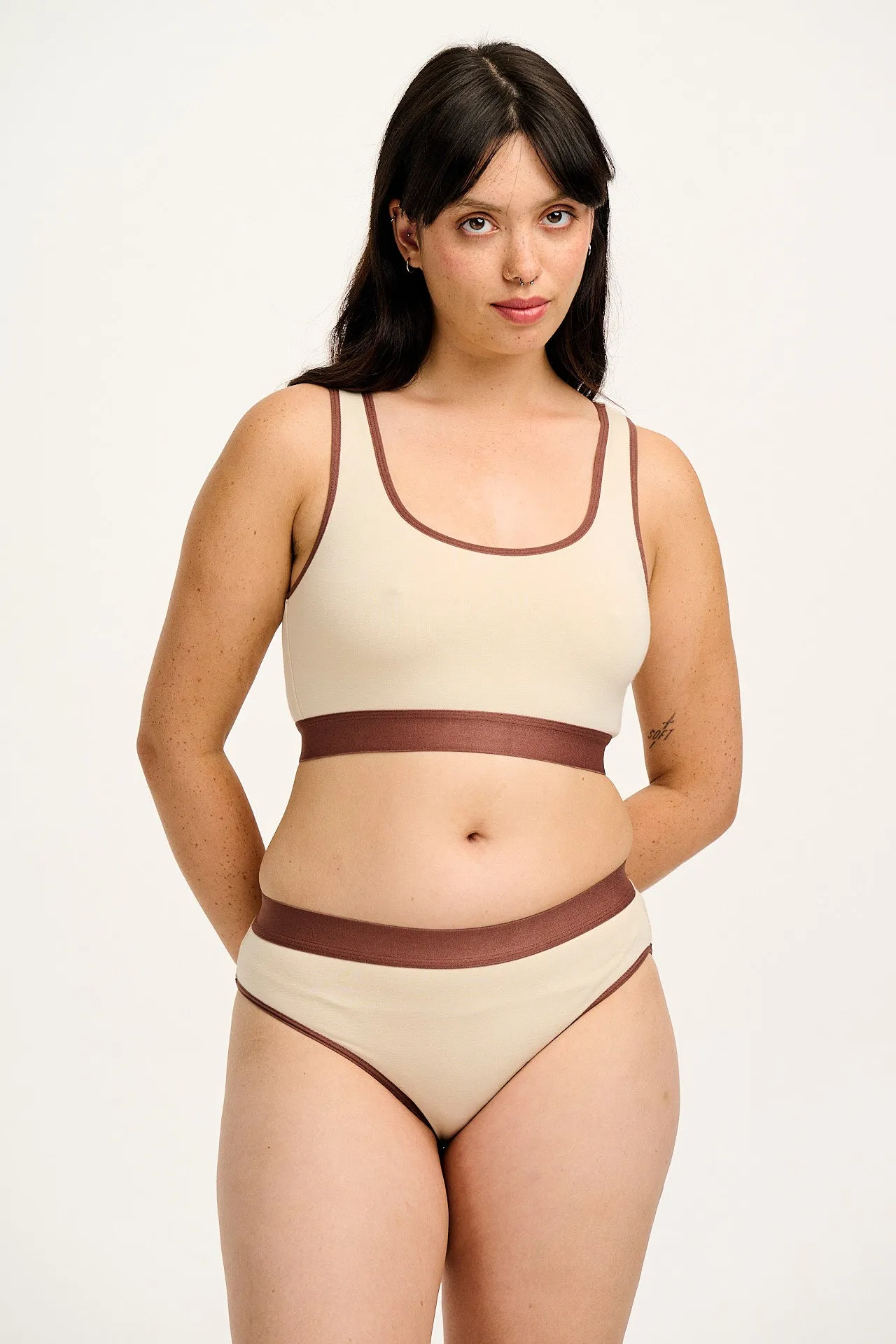 Iona - Cotton & Bamboo Racer Back Crop Top in Ecru sold by Lucy & Yak product image thumbnail 5