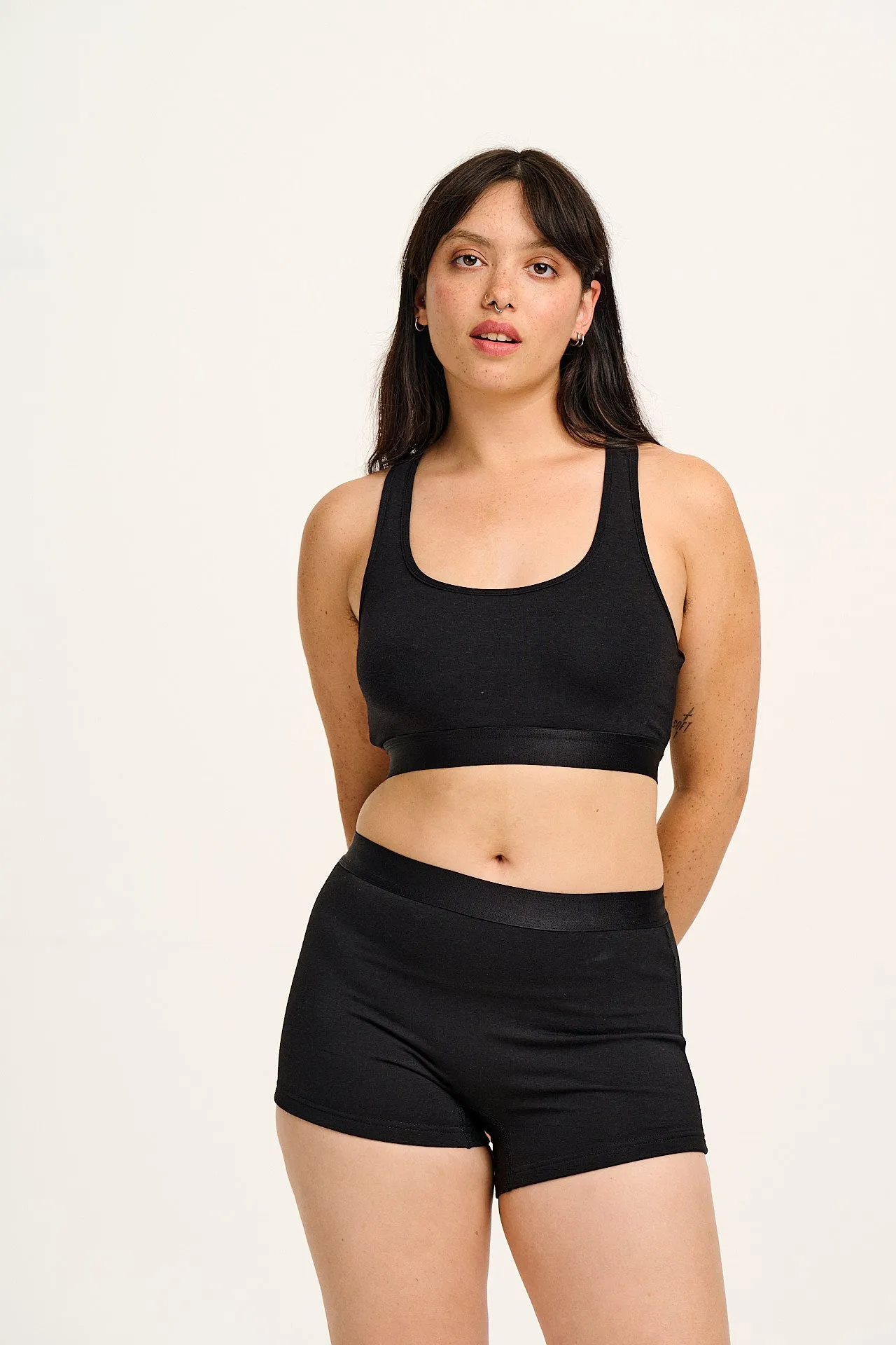 Iona - Cotton & Bamboo Racer Back Crop Top in Black sold by Lucy & Yak product image thumbnail 2