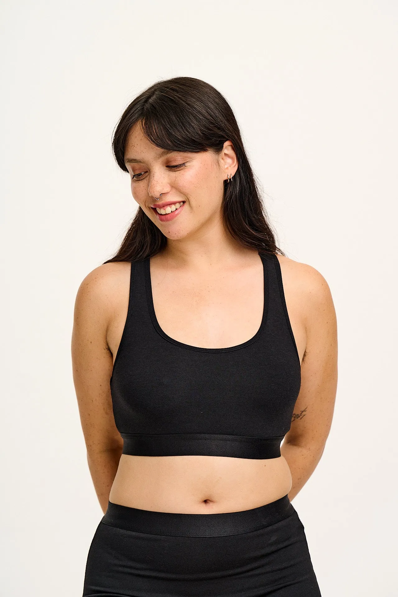Iona - Cotton & Bamboo Racer Back Crop Top in Black sold by Lucy & Yak