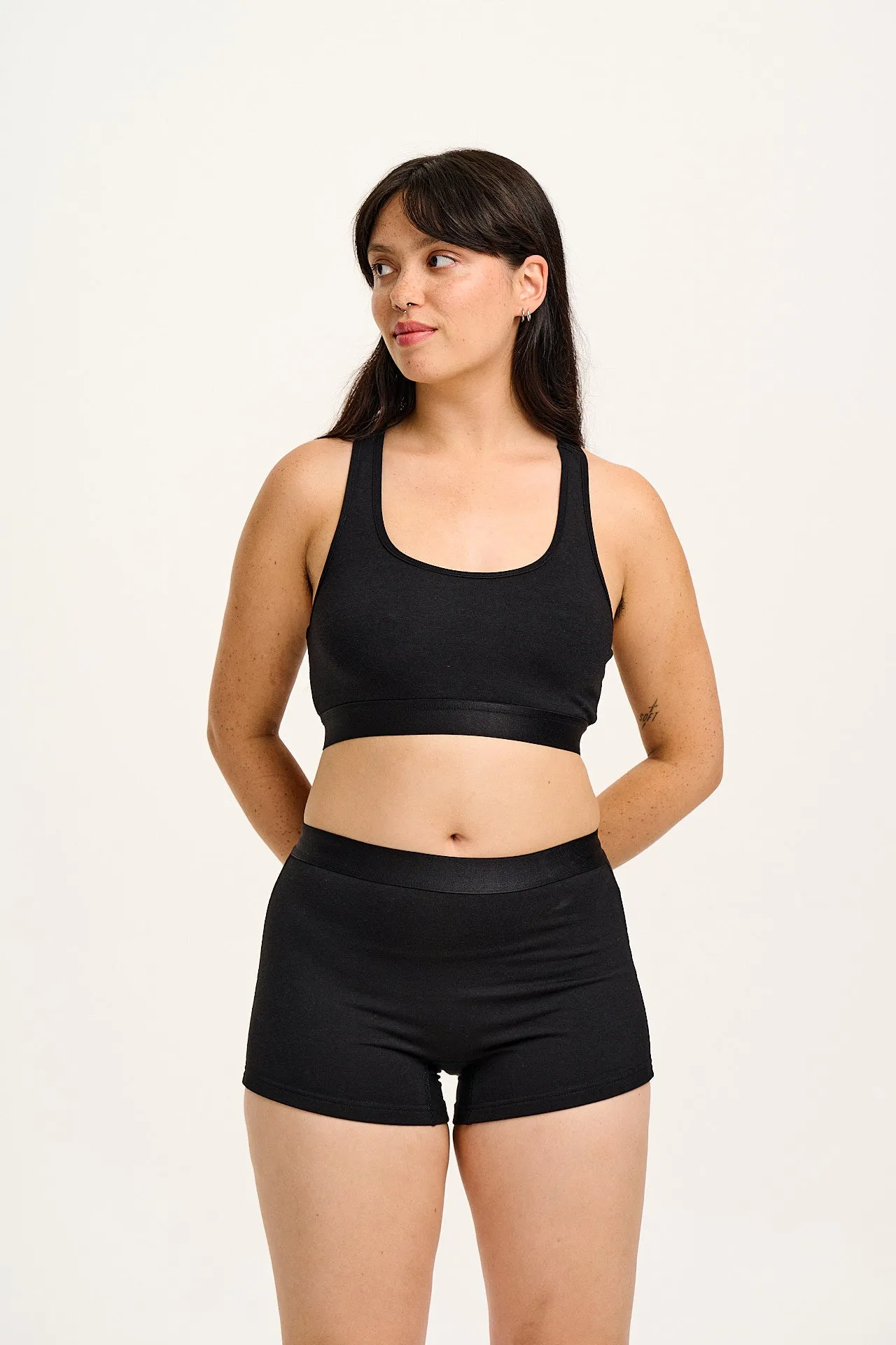 Iona - Cotton & Bamboo Racer Back Crop Top in Black sold by Lucy & Yak product image thumbnail 5