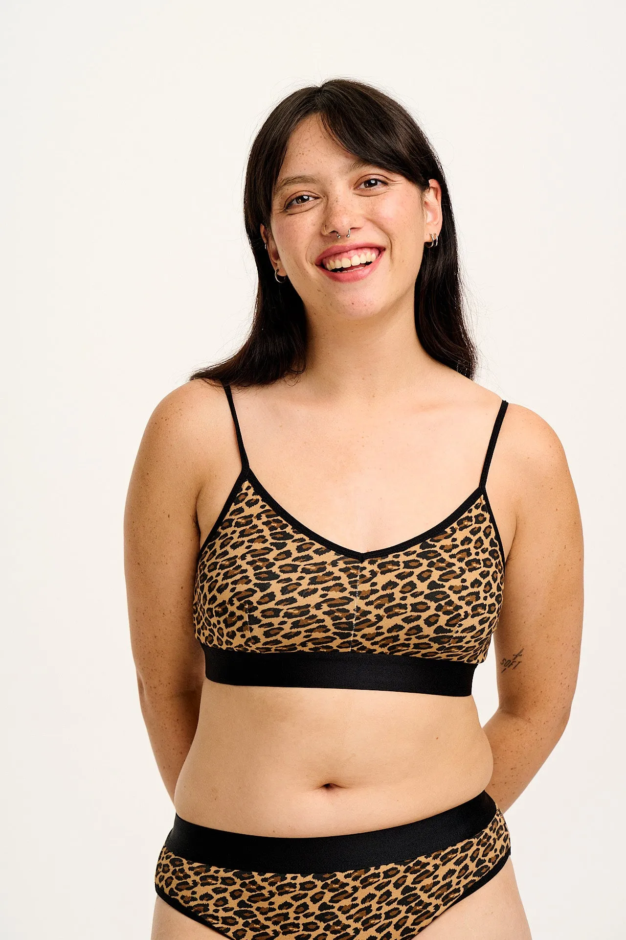 Ruby - Crop Top Cotton & Bamboo Bralette in Leopard Print sold by Lucy & Yak