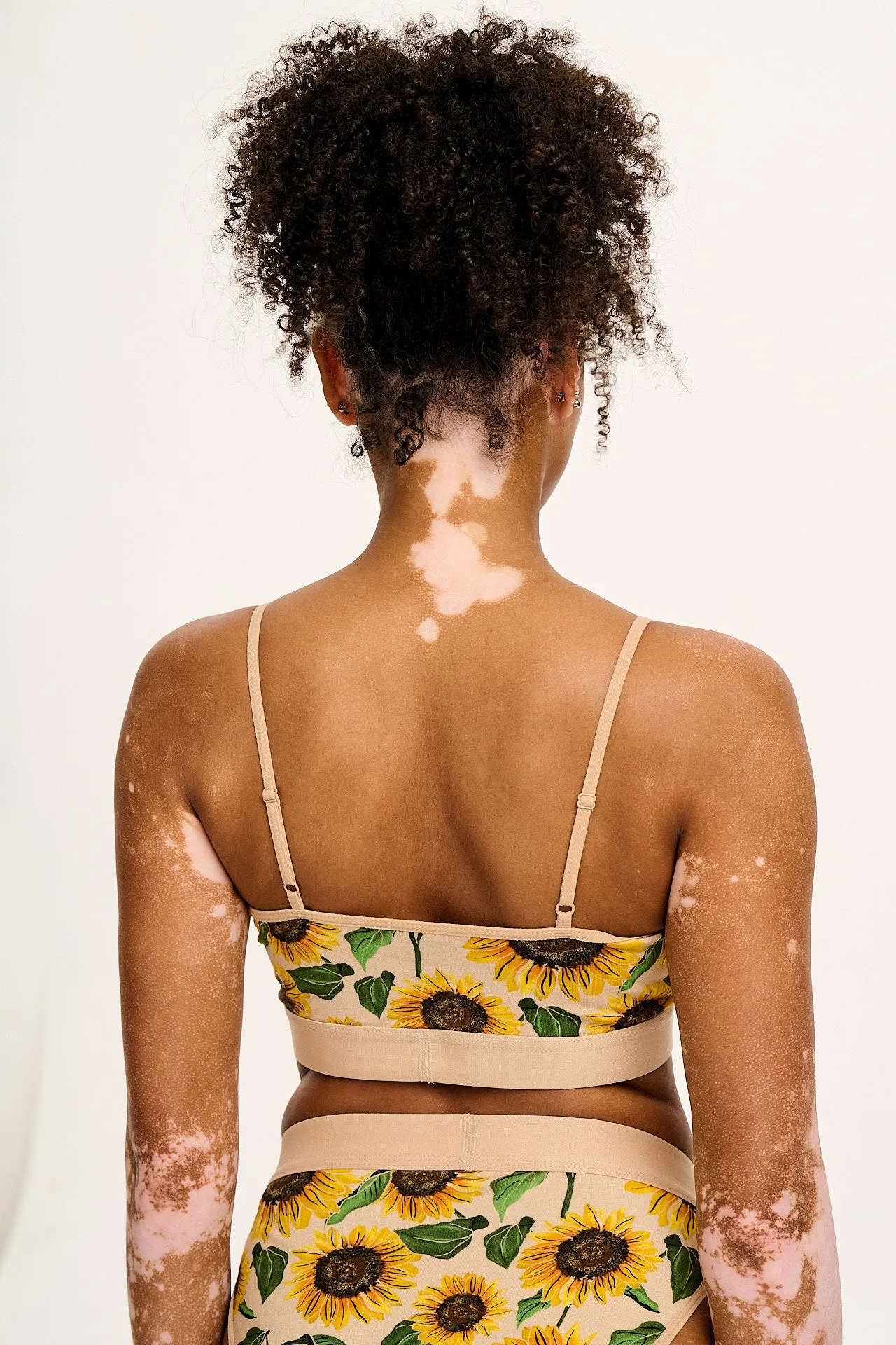 Ruby - Crop Top Cotton & Bamboo Bralette in Cream Sunflower Print sold by Lucy & Yak product image thumbnail 3
