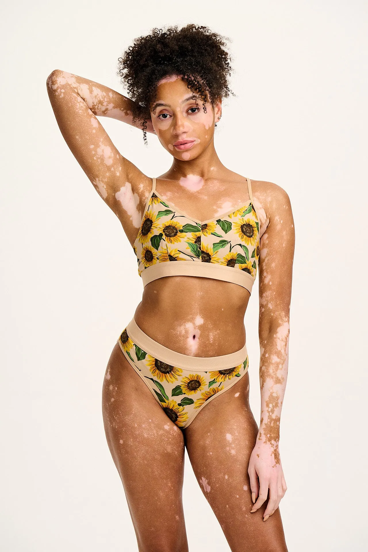Ruby - Crop Top Cotton & Bamboo Bralette in Cream Sunflower Print sold by Lucy & Yak product image thumbnail 2