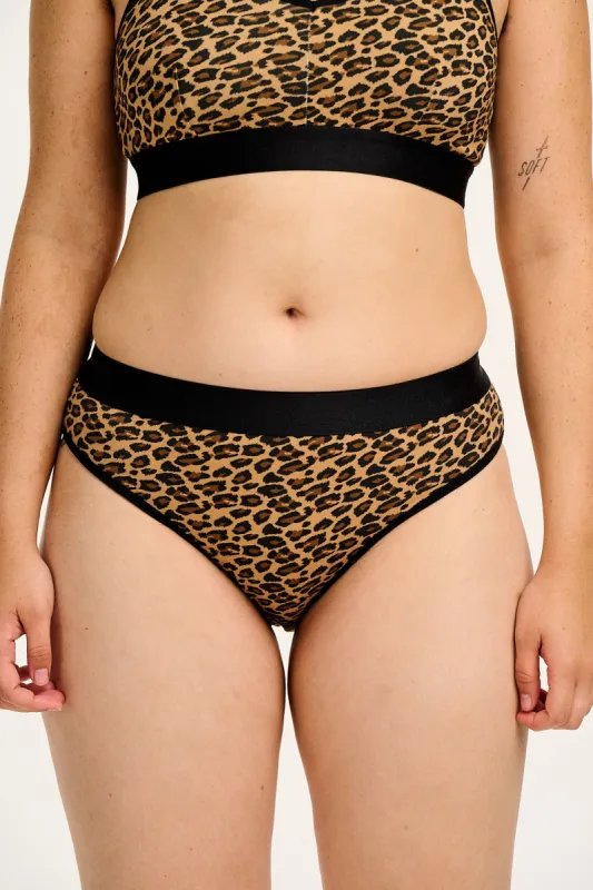 Cora - Cotton & Bamboo Bikini Pant in Leopard Print sold by Lucy & Yak