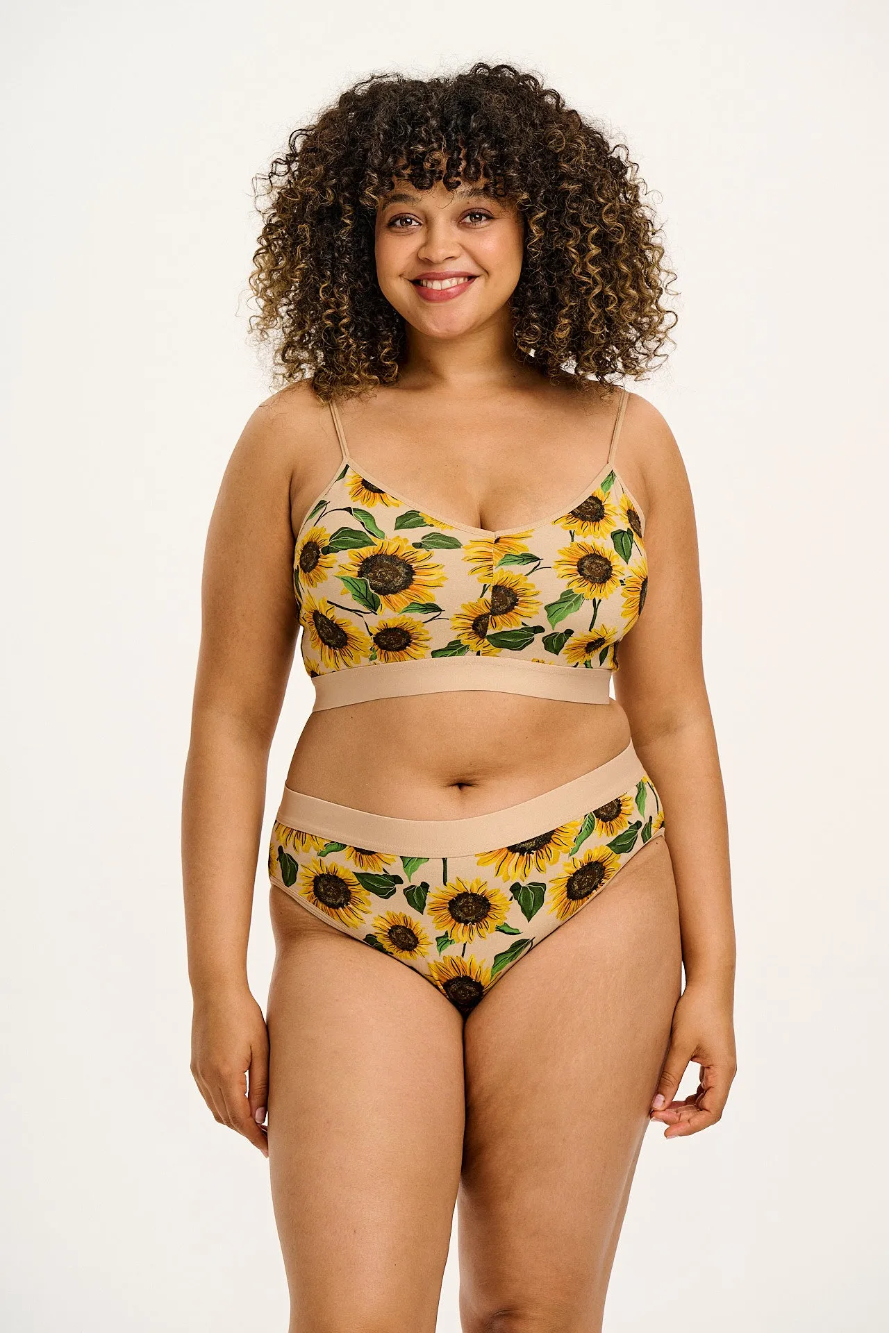 Cora - Cotton & Bamboo Bikini Pant in Cream Sunflower Print sold by Lucy & Yak product image thumbnail 4
