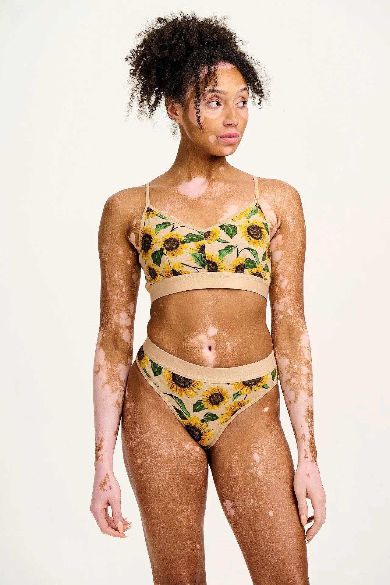 Cora - Cotton & Bamboo Bikini Pant in Cream Sunflower Print sold by Lucy & Yak product image thumbnail 2