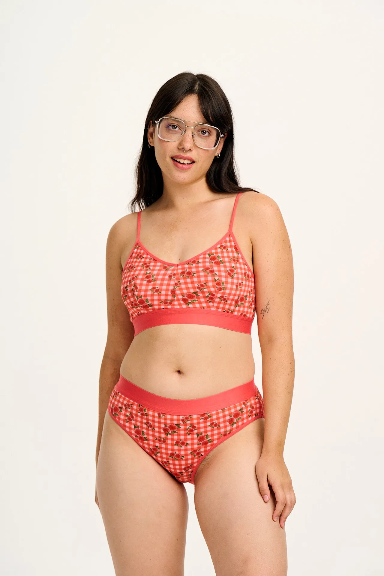 Cora - Cotton & Bamboo Bikini Pant in Pink Check Rosalind Print sold by Lucy & Yak product image thumbnail 4